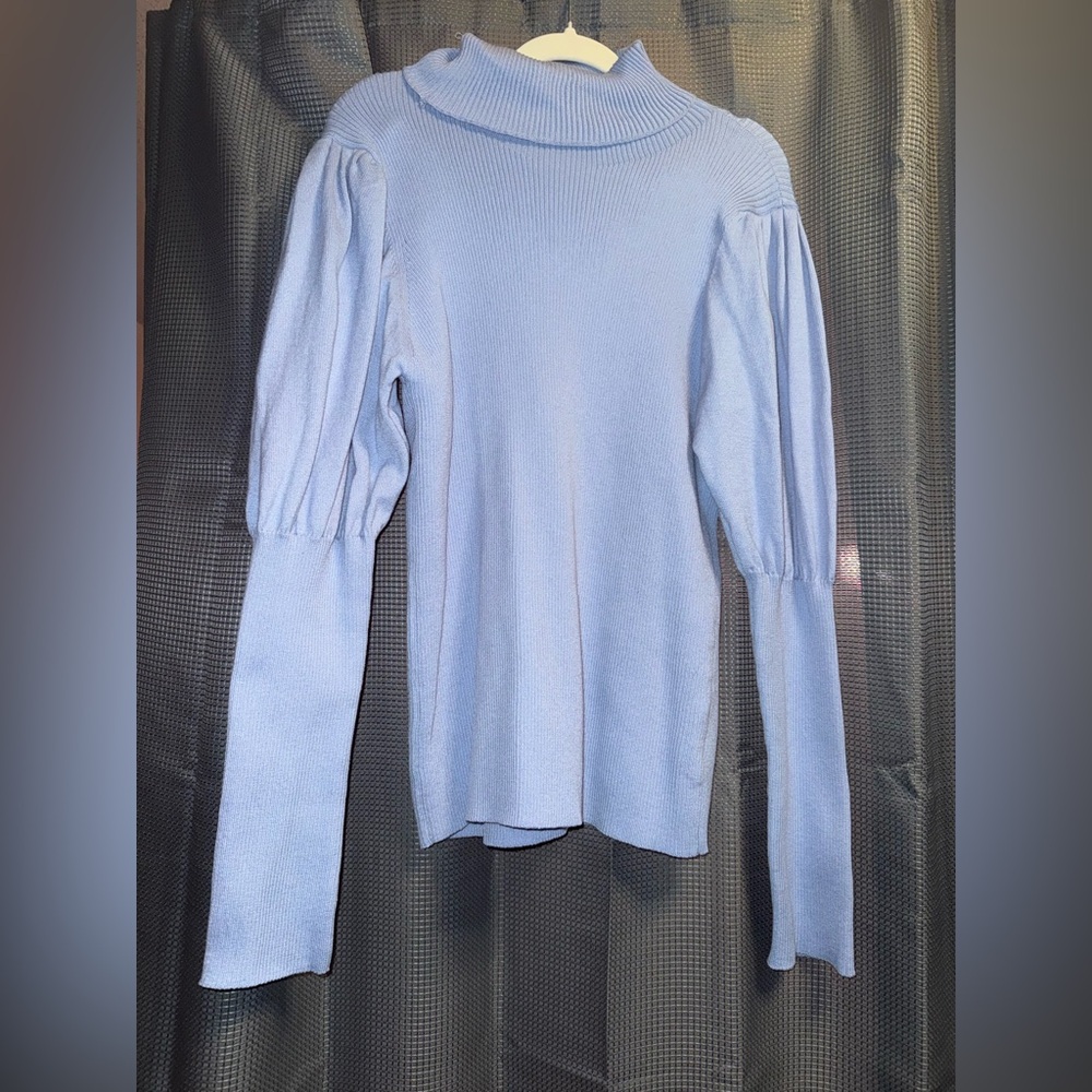 Light Blue Puff-Sleeve Knit Top